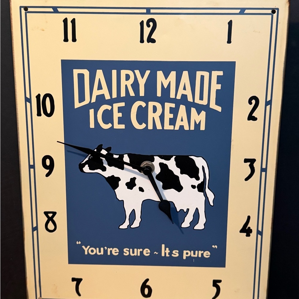 Vintage Style Dairy Made Ice Cream Wall Clock - Blue and Cream. Does not work.